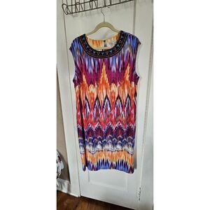 SANDRA DARREN women 2X sleeveless‎ dress beaded embroidered neck Midi